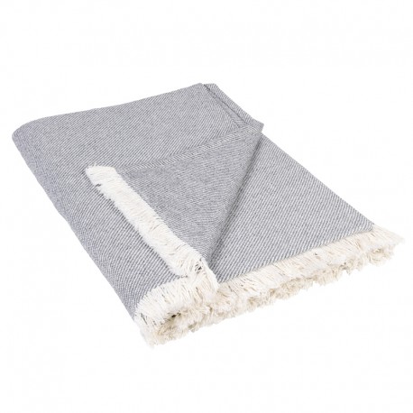 Patura canapea Wooly gri cu franjuri albi