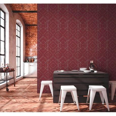 Tapet geometric Ava rosu burgund - decorare