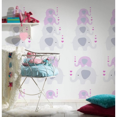 Tapet fetite Elefantei roz - decorare