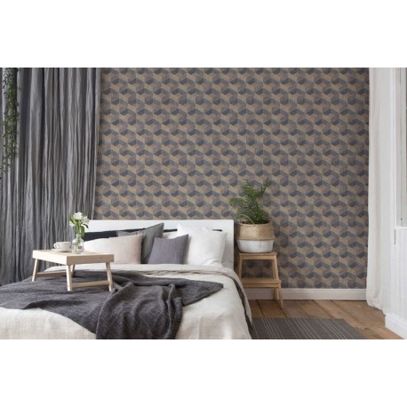 Tapet geometric Retro bej-gri - decorare