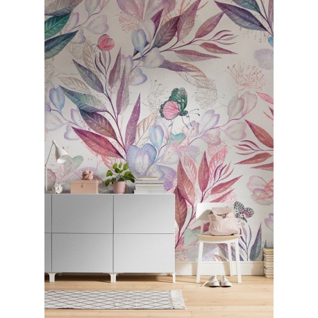 Fototapet design Flori si fluturi - decorare