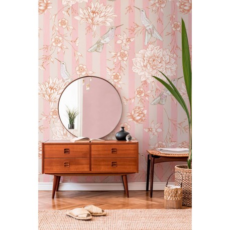 Fototapet roz cu colibri - decorare