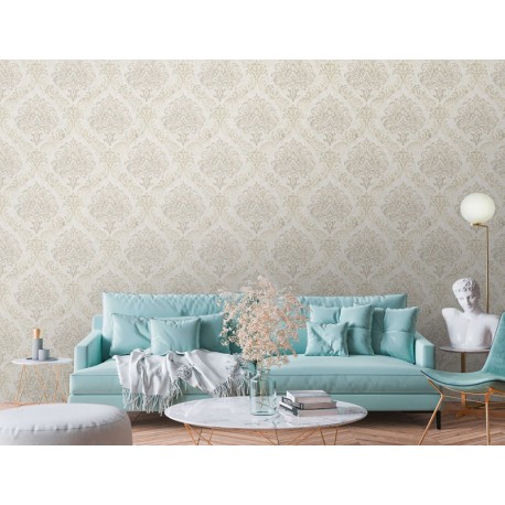 Tapet clasic metalizat alb-argintiu - decorare