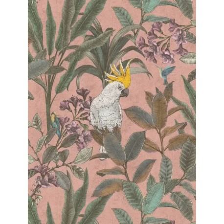 Tapet exotic vintage Kakadu roz-crem
