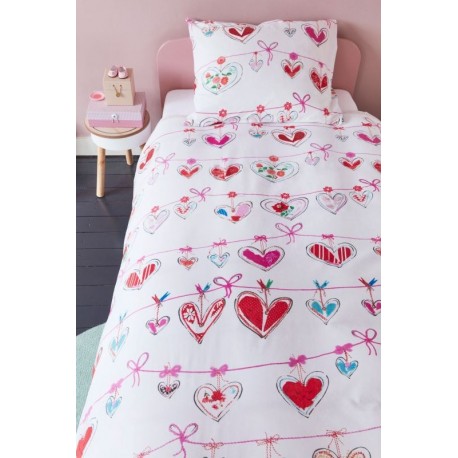 Lenjerie de pat fetite cu inimioare rosii si roz